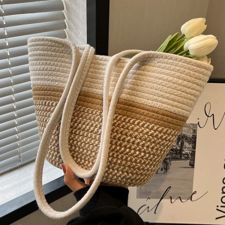 Woven straw bag for women, large capacity 2024 new style vacation beach and beach vegetable basket tote single-shoulder armpit bag Woven straw bag for women, large capacity 2024 new style vacation beach and beach vegetable basket tote single-shoulder armpit bag